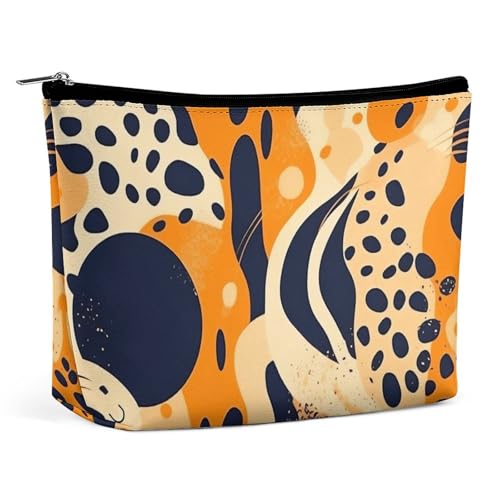 Orange und dunkelblau PU-Leder Reise Make-up Tasche Tasche Kosmetik für Frauen Tragbare Handtasche Verschluss Organizer von KWQDOZF