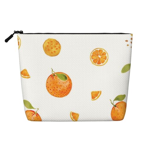 Orangen-Make-up-Tasche, Reisetasche mit großem Fassungsvermögen für Damen, wasserdichte, einlagige, tragbare Kosmetiktasche aus Hanfimitat mit Reißverschluss von KWQDOZF