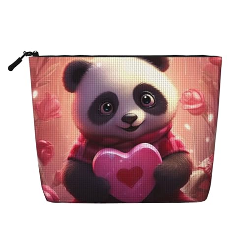 Panda Love Valentinstag Große Reise-Make-up-Tasche für Frauen, wasserdichte einlagige tragbare Kosmetiktasche aus Hanfimitat mit Reißverschluss von KWQDOZF