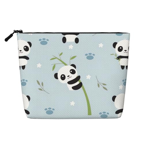 Panda-Make-up-Tasche, Reisetasche mit großem Fassungsvermögen für Damen, wasserdichte, einlagige, tragbare Kosmetiktasche aus Hanfimitat mit Reißverschluss von KWQDOZF