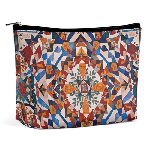 Patchwork Marokkanische PU Leder Reise Make-Up Tasche Tasche Kosmetik für Frauen Tragbare Handtasche Verschluss Organizer von KWQDOZF