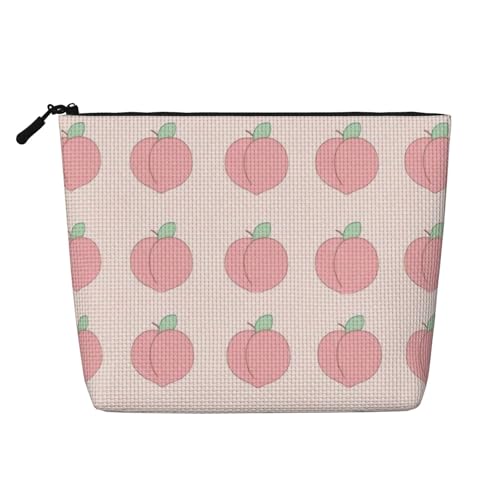 Pink Peaches Reise-Make-up-Tasche mit großem Fassungsvermögen für Damen, wasserdichte, einlagige, tragbare Kosmetiktasche aus Hanfimitat mit Reißverschluss, Kosmetik-Organizer-Tasche von KWQDOZF