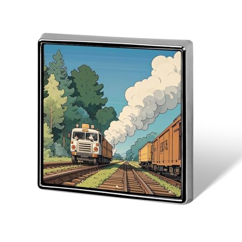 Quadratische Brosche aus Aluminiumlegierung, Anstecknadeln, Motiv: Ländliche Lokomotive, Rauchen, Eisenbahn, Revers, modische Anstecker, Dekoration für Männer und Frauen, Rucksäcke, Kleidung, Jacken, von KWQDOZF