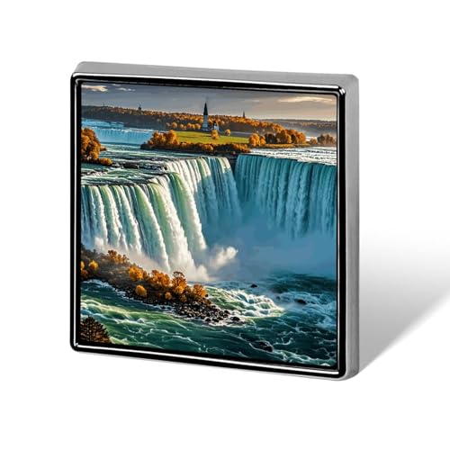 Quadratische Brosche aus Aluminiumlegierung, Anstecknadeln mit Niagarafall-Motiv, modische Anstecker, Dekoration für Männer und Frauen, Rucksäcke, Kleidung, Jacken, Geschenk von KWQDOZF