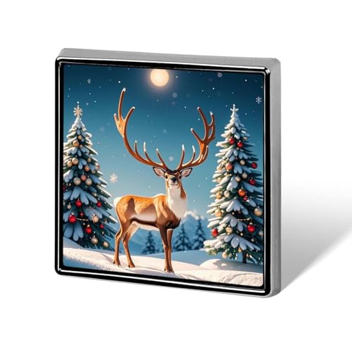 Quadratische Brosche aus Aluminiumlegierung, Weihnachts-Revers, Hirsch, Schneebaum, modische Anstecker, Dekoration für Männer und Frauen, Rucksäcke, Kleidung, Jacken, Geschenk von KWQDOZF