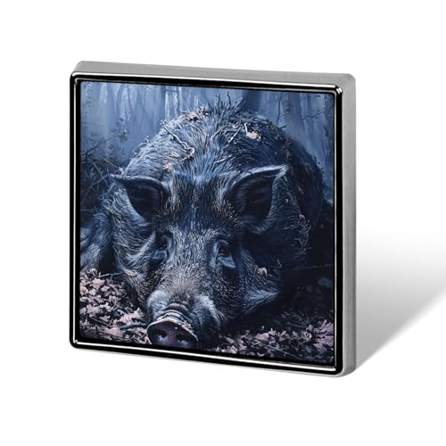 Quadratische Brosche aus Aluminiumlegierung, Wildschwein auf dem Boden, Revers, modische Anstecker, Dekoration für Männer und Frauen, Rucksäcke, Kleidung, Jacken, Geschenk von KWQDOZF