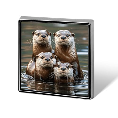 Quadratische Brosche aus Aluminiumlegierung, drei braune Otter, Revers, modische Anstecker, Dekoration für Männer und Frauen, Rucksäcke, Kleidung, Jacken, Geschenk von KWQDOZF