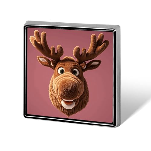 Quadratische Brosche aus Aluminiumlegierung, lustige Weihnachts-Elchkopf-Revers, modische Anstecker, Dekoration für Männer und Frauen, Rucksäcke, Kleidung, Jacken, Geschenk von KWQDOZF
