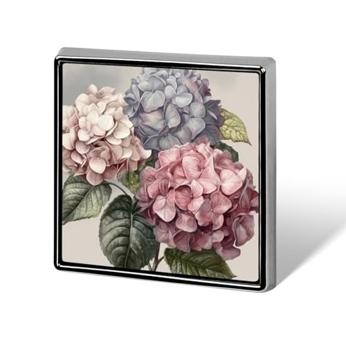 Quadratische Brosche aus Aluminiumlegierung mit Hortensien-Rose, Revers, modische Anstecker, Dekoration für Männer und Frauen, Rucksäcke, Kleidung, Jacken, Geschenk von KWQDOZF