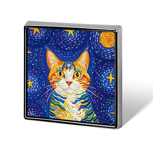Quadratische Brosche aus Aluminiumlegierung mit Katze, die Sterne betrachtet, modische Anstecknadeln, Dekoration für Männer und Frauen, Rucksäcke, Kleidung, Jacken, Geschenk von KWQDOZF