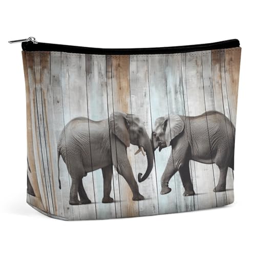 Reise-Kosmetiktasche, Elefant auf Holzdruck, tragbare Kosmetik-Reisetasche, einfache Kosmetiktasche, Kosmetiktasche für Geldbörse von KWQDOZF