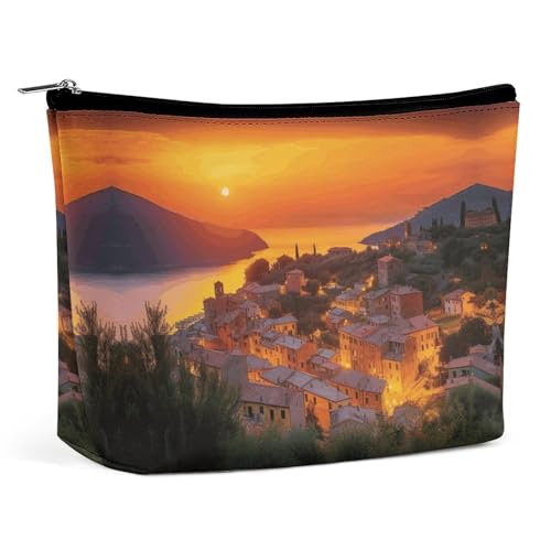 Reise-Kosmetiktasche, Italienischer Sonnenuntergangs-Druck, tragbare Kosmetik-Reisetasche, einfache Kosmetiktasche, Kosmetiktasche für Geldbörse von KWQDOZF