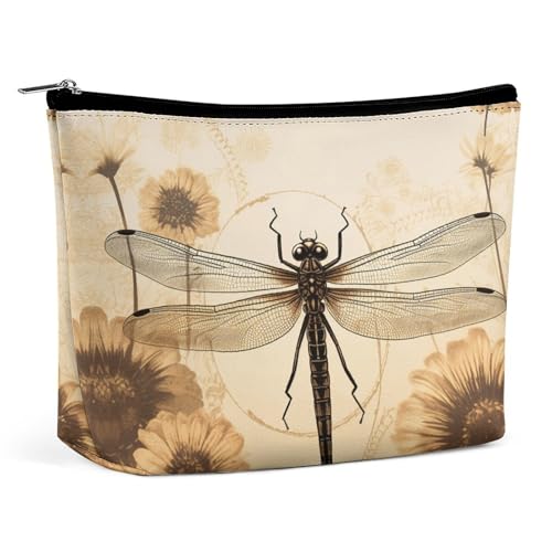Reise-Kosmetiktasche, Libelle auf Sonnenblumen-Druck, tragbare Kosmetik-Reisetasche, einfache Kosmetiktasche, Kosmetiktasche für Geldbörse von KWQDOZF