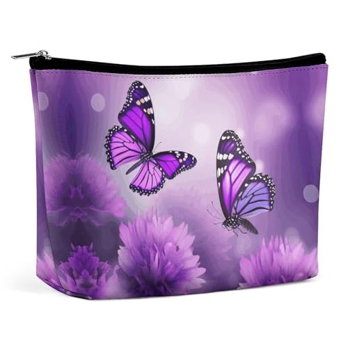 Reise-Kosmetiktasche, lila Blumen-Schmetterlings-Druck, tragbare Kosmetik-Reisetasche, einfache Kosmetiktasche, Kosmetiktasche für Geldbörse von KWQDOZF