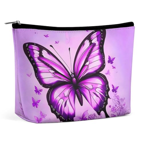 Reise-Kosmetiktasche, lila Schmetterlingsdruck, tragbare Kosmetik-Reisetasche, einfache Kosmetiktasche, Kosmetiktasche für Geldbörse von KWQDOZF