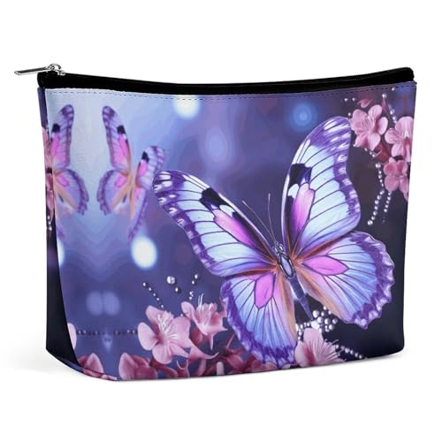 Reise-Kosmetiktasche, lila Schmetterlingsdruck, tragbare Kosmetik-Reisetasche, einfache Kosmetiktasche, Kosmetiktasche für Geldbörse von KWQDOZF