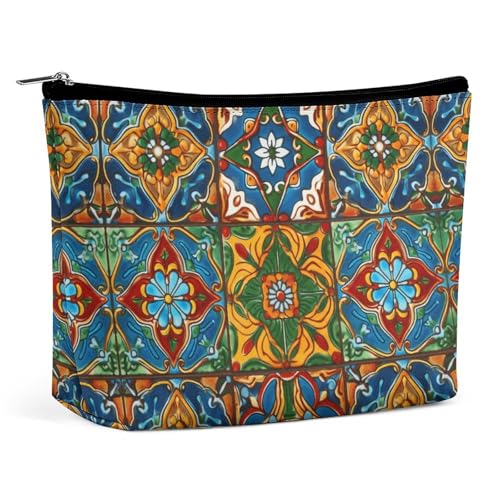 Reise-Kosmetiktasche, mexikanischer Keramik-Fliesendruck, tragbare Kosmetik-Reisetasche, einfache Kosmetiktasche, Kosmetiktasche für Geldbörse von KWQDOZF