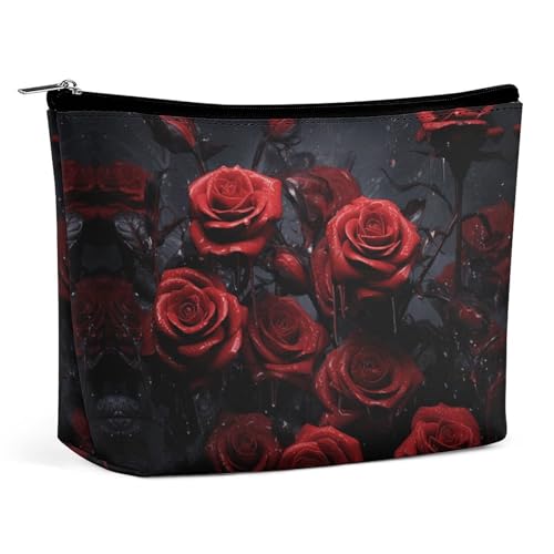 Reise-Kosmetiktasche,Rote Rose Fotodruck,Handtasche für Kosmetikreisen,einfache Kosmetiktasche,Kosmetiktasche für Geldbörse von KWQDOZF