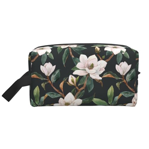Reise-Kulturbeutel mit weißen Magnolienblüten in Aquarellfarbe. Personalisierte Reise-Make-up-Tasche mit Magnolienblüten, großes Fassungsvermögen, mit Reißverschluss. Tragbarer Reise-Kulturbeutel in m von KWQDOZF