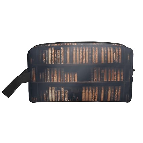 Reise-Kulturtasche mit Aufschrift „Old Bookshelf Reise-Make-up-Tasche mit Aufschrift „Old Bookshelf, tragbare Reise-Kosmetiktasche mit großer Kapazität für Frauen und Männer, Reise-Toilettenartikel, von KWQDOZF