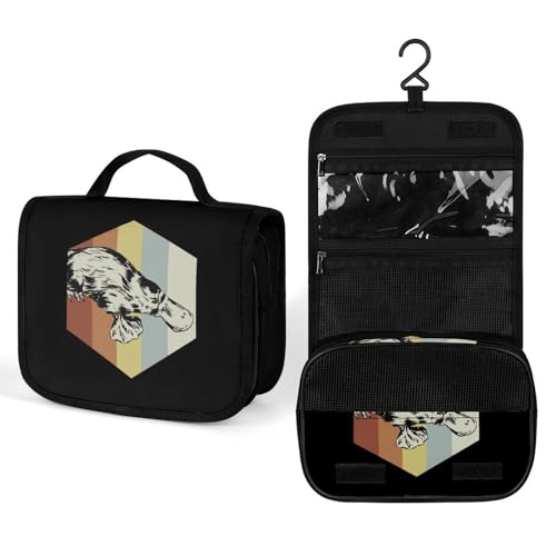 Reise-Kulturtasche mit Regenbogen-Schnabeltier-Motiv, komplett Bedruckt, Wasch- und Make-up-Tasche, tragbarer Kosmetik-Organizer mit Haken, Handtasche, 22,5 x 18,5 cm, Stil 202402239 von KWQDOZF