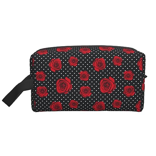 Reise-Kulturtasche mit roten Rosen, Reise-Make-up-Tasche mit roten Rosen, tragbare Reise-Kosmetiktasche mit großer Kapazität für Frauen und Männer, Reise-Toilettenartikel, Lern-Aufbewahrungstasche für von KWQDOZF