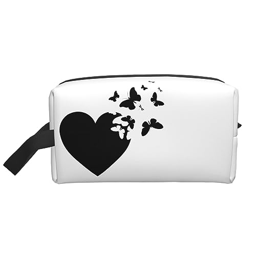 Reise-Kulturtasche mit schwarzem Schmetterling, Reise-Make-up-Tasche mit schwarzem Schmetterling, tragbare Reise-Kosmetiktasche mit großem Fassungsvermögen für Damen und Herren, Reise-Toilettenartikel von KWQDOZF