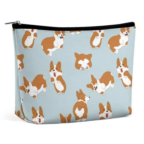 Reise-Make-up-Tasche, große Kapazität, Kosmetiktasche mit lustigen Corgi-Hunden für Damen, wasserdichter Kulturbeutel, Zubehör-Organizer, tragbare Make-up-Pinsel-Tasche von KWQDOZF
