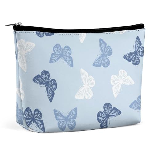 Reise-Make-up-Tasche, große Kapazität, Kosmetiktaschen mit blauem Schmetterlingsmuster und Schmetterlingen für Frauen, wasserdichte tragbare Make-up-Tasche mit Reißverschluss, Reißverschlusstasche aus von KWQDOZF