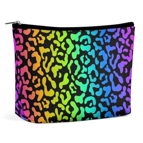Reise-Make-up-Tasche, große Kapazität, Leoparden-Geparden-Print, Regenbogen-Schwarz, Kosmetiktaschen für Frauen, wasserdichte tragbare Make-up-Tasche mit Reißverschluss, Aufbewahrungstasche für Zubehö von KWQDOZF