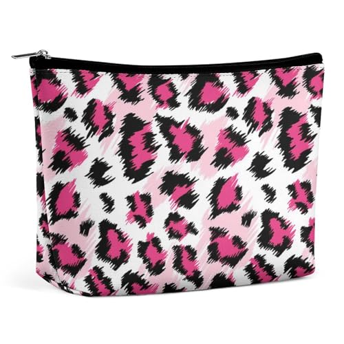 Reise-Make-up-Tasche, große Kapazität, rosa Kosmetiktasche mit Geparden-Tierhaut-Leopardenmuster für Frauen, wasserdichter Kulturbeutel, Zubehör-Organizer, tragbare Make-up-Pinsel-Tasche von KWQDOZF
