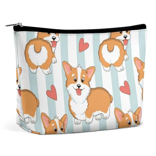 Reise-Make-up-Tasche, tragbare Kosmetiktasche, wasserdichte Make-up-Tasche mit großer Kapazität, Reißverschlusstasche für Reiseutensilien für Frauen, süßes Cartoon-Muster mit schönen Corgi-Hunden und von KWQDOZF