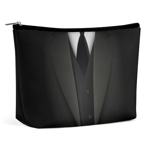 Reise-Make-up-Tasche, tragbare wasserdichte Kosmetiktasche mit schwarzem Smoking, Make-up-Tasche aus PU-Leder mit großer Kapazität, Einkaufstasche für Damen mit ästhetischem Design von KWQDOZF