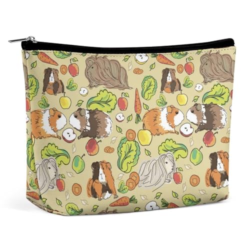 Reise-Make-up-Tasche, wasserdichte Kosmetiktasche mit großem Fassungsvermögen, tragbare Make-up-Tasche mit Reißverschluss, ästhetisch gestaltete Einkaufstasche für Damen, Gemüsefutter, süße Meerschwei von KWQDOZF