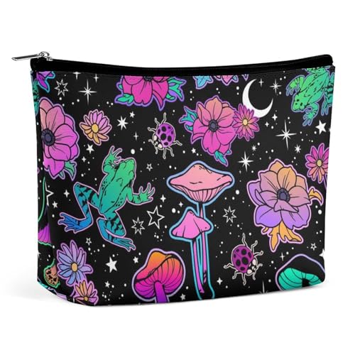 Reise-Make-up-Tasche, wasserdichte Kosmetiktasche mit großem Fassungsvermögen, tragbare Make-up-Tasche mit Reißverschluss, personalisierte Kulturtasche für Frauen, schöne magische Blumen, Gothic-Mond, von KWQDOZF