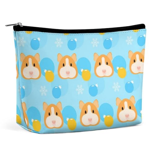 Reise-Make-up-Tasche, wasserdichte Kosmetiktasche mit großer Kapazität, tragbare Reißverschlusstasche, Kulturbeutel aus PU-Leder für Damen, Meerschweinchen-Schneeflocken-Weihnachten von KWQDOZF