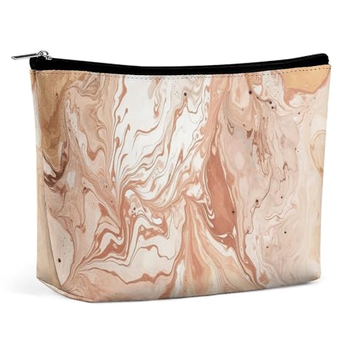 Reise-Make-up-Tasche aus PU-Leder in Hellpfirsich und Braun, Kosmetiktasche für Damen, tragbarer Handtaschenverschluss-Organizer von KWQDOZF