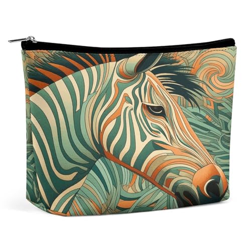 Reise-Make-up-Tasche aus PU-Leder mit grünem dekorativem Muster, Kosmetiktasche für Frauen, tragbarer Handtaschenverschluss-Organizer von KWQDOZF