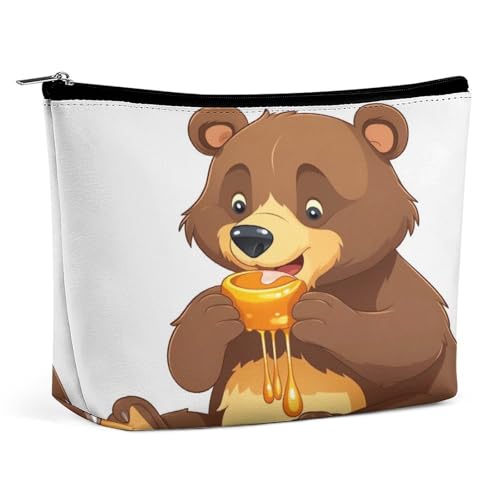 Reise-Make-up-Tasche mit Bären-Essen, PU-Leder, Kosmetiktasche für Frauen, tragbarer Handtaschenverschluss-Organizer von KWQDOZF