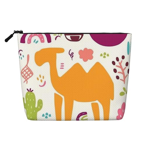 Reise-Make-up-Tasche mit Cartoon-Handzeichnung und großem Fassungsvermögen für Damen, wasserdichte, einlagige, tragbare Kosmetiktasche aus Hanfimitat mit Reißverschluss von KWQDOZF