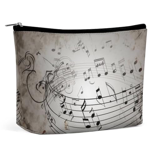 Reise-Make-up-Tasche mit Musiknoten-Wand, PU-Leder, Kosmetiktasche für Frauen, tragbarer Handtaschenverschluss-Organizer von KWQDOZF