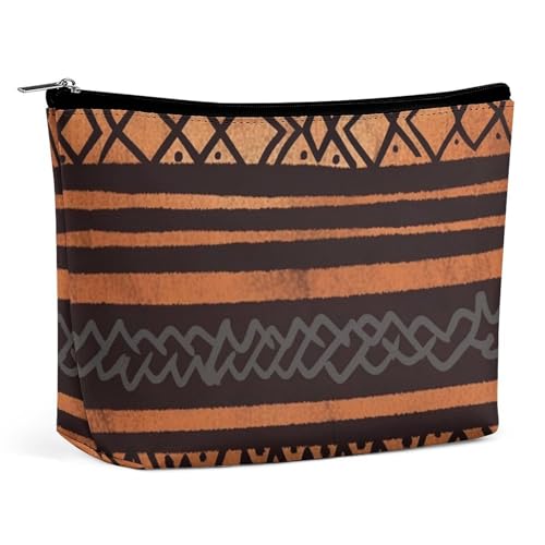 Reise-Make-up-Tasche mit afrikanischem Schlammtuch, Tribal-Muster, PU-Leder, Kosmetiktasche für Frauen, tragbarer Handtaschenverschluss-Organizer von KWQDOZF