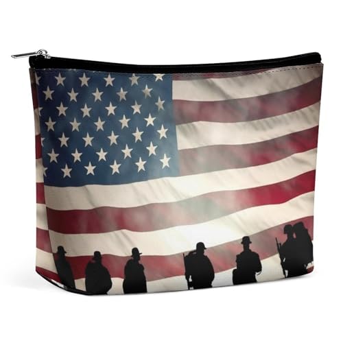 Reise-Make-up-Tasche mit amerikanischer Flagge und Veteranentag, PU-Leder, Kosmetiktasche für Frauen, tragbarer Handtaschenverschluss-Organizer von KWQDOZF
