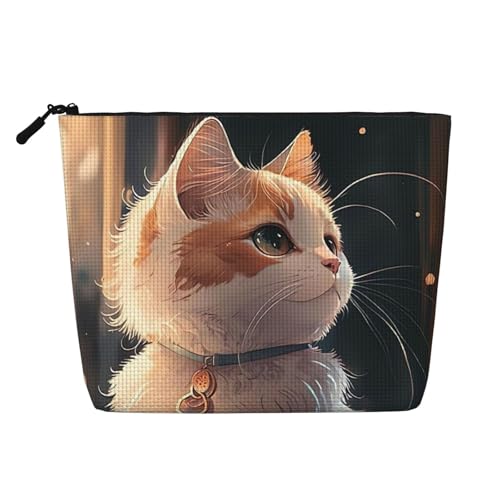 Reise-Make-up-Tasche mit glitzernder Katze und großem Fassungsvermögen für Damen, wasserdichte, einlagige, tragbare Kosmetiktasche aus Hanfimitat mit Reißverschluss, Kosmetik-Organizer-Tasche von KWQDOZF