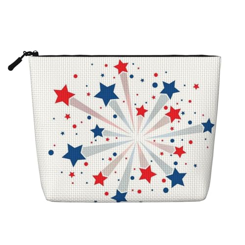 Reise-Make-up-Tasche mit großem Fassungsvermögen für Damen, Motiv: Rote und Blaue Sterne, wasserdichte, einlagige, tragbare Kosmetiktasche aus Hanfimitat mit Reißverschluss von KWQDOZF