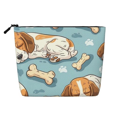 Reise-Make-up-Tasche mit großem Fassungsvermögen für Damen, Motiv: animierter Hund, wasserdicht, einlagig, tragbar, aus Hanfimitat, mit Reißverschluss, Kosmetiktasche von KWQDOZF