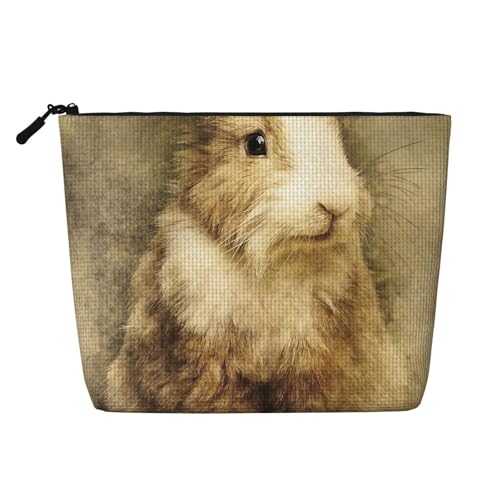Reise-Make-up-Tasche mit großem Fassungsvermögen und Plüschkaninchen für Damen, wasserdichte, einlagige, tragbare Kosmetiktasche aus Hanfimitat mit Reißverschluss von KWQDOZF