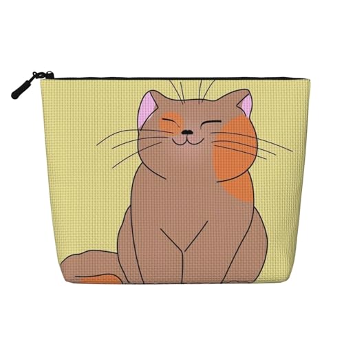 Reise-Make-up-Tasche mit großer Kapazität für Damen mit orange gefleckter Katze, wasserdichte, einlagige, tragbare Kosmetiktasche aus Hanfimitat mit Reißverschluss von KWQDOZF