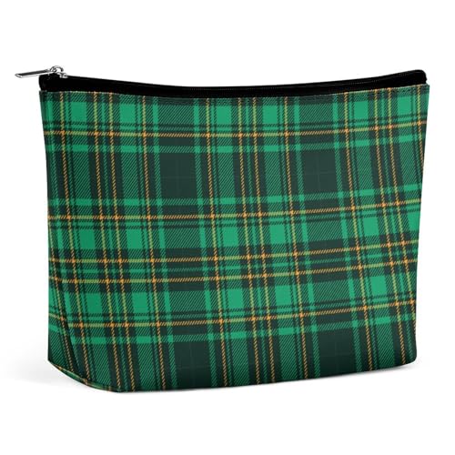 Reiseutensilien für Make-up, große wasserdichte Kosmetiktasche mit grünem schottischen Schottenkaro für Damen, tragbare Make-up-Pinseltasche mit Reißverschluss von KWQDOZF