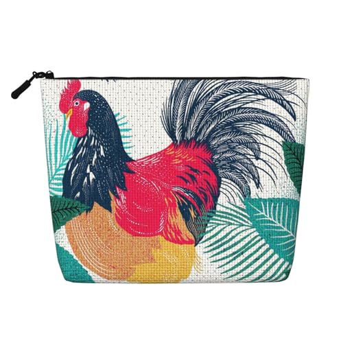 Roosters Make-up-Tasche, große Kapazität für Reisen für Frauen, wasserdichte einlagige tragbare Kosmetiktasche aus Hanfimitat mit Reißverschluss von KWQDOZF